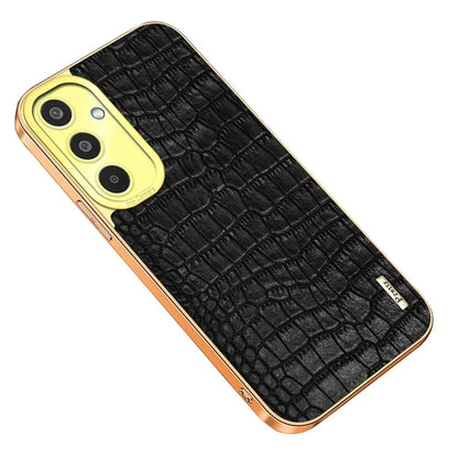 For Samsung Galaxy M35 5G Case Crocodile Texture Electroplated TPU+Leather Phone Cover