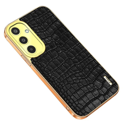 For Samsung Galaxy M35 5G Case Crocodile Texture Electroplated TPU+Leather Phone Cover