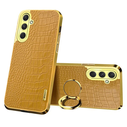 For Samsung Galaxy S24 FE Case Finger Ring Kickstand TPU+Leather 6D Electroplating Phone Cover