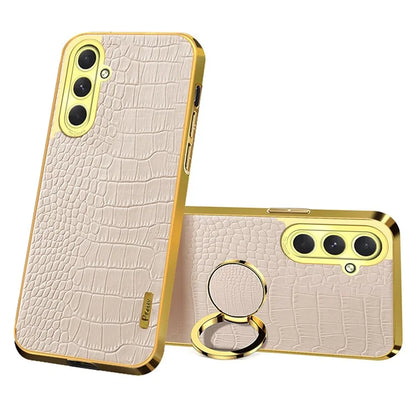 For Samsung Galaxy S24 FE Case Finger Ring Kickstand TPU+Leather 6D Electroplating Phone Cover