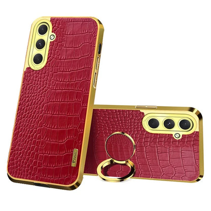 For Samsung Galaxy S24 FE Case Finger Ring Kickstand TPU+Leather 6D Electroplating Phone Cover