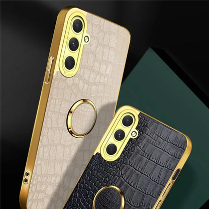 For Samsung Galaxy S24 FE Case Finger Ring Kickstand TPU+Leather 6D Electroplating Phone Cover