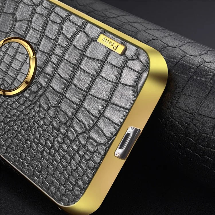 For Samsung Galaxy M35 5G Case Finger Ring Kickstand TPU+Leather 6D Electroplating Phone Cover