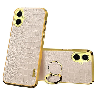 For Samsung Galaxy A06 Case Finger Ring Kickstand TPU+Leather 6D Electroplating Phone Cover