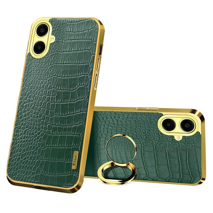For Samsung Galaxy A06 Case Finger Ring Kickstand TPU+Leather 6D Electroplating Phone Cover
