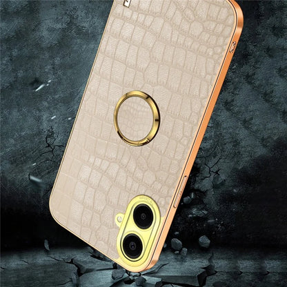 For Samsung Galaxy A06 Case Finger Ring Kickstand TPU+Leather 6D Electroplating Phone Cover