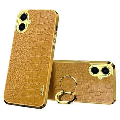 For Samsung Galaxy A06 Case Finger Ring Kickstand TPU+Leather 6D Electroplating Phone Cover