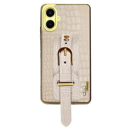 For Samsung Galaxy A06 Case Wristband Kickstand PU Leather+TPU 6D Electroplating Phone Cover