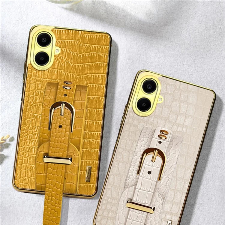 For Samsung Galaxy A06 Case Wristband Kickstand PU Leather+TPU 6D Electroplating Phone Cover
