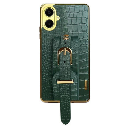 For Samsung Galaxy A06 Case Wristband Kickstand PU Leather+TPU 6D Electroplating Phone Cover
