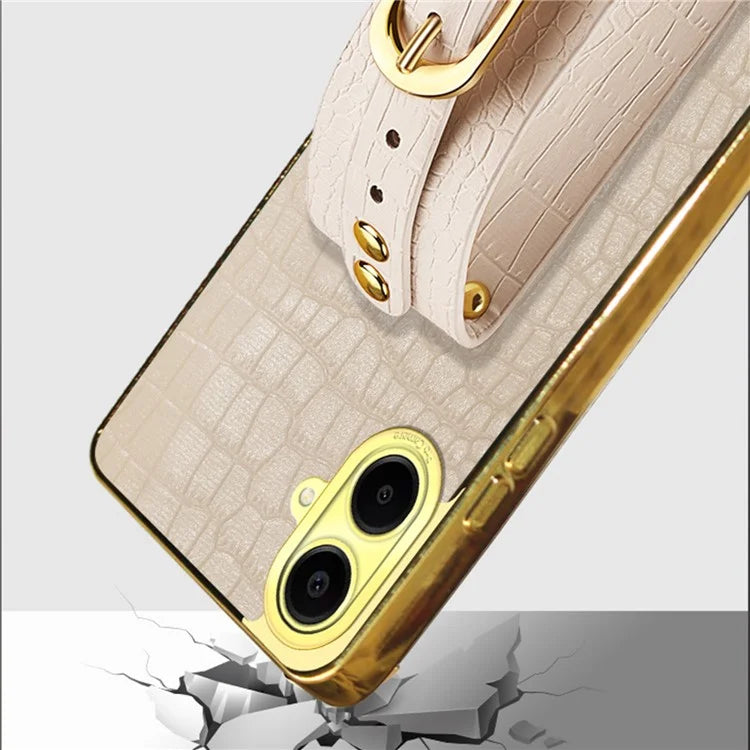 For Samsung Galaxy A06 Case Wristband Kickstand PU Leather+TPU 6D Electroplating Phone Cover