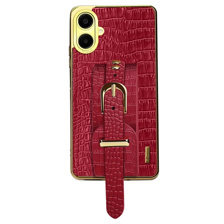 For Samsung Galaxy A06 Case Wristband Kickstand PU Leather+TPU 6D Electroplating Phone Cover