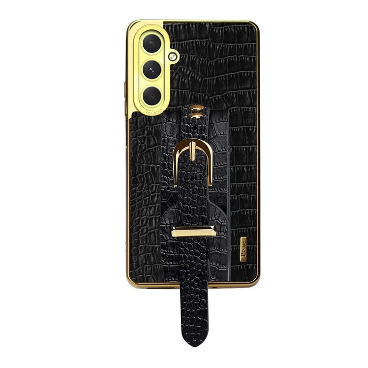 For Samsung Galaxy S24 FE Case Wristband Kickstand PU Leather+TPU 6D Electroplating Phone Cover