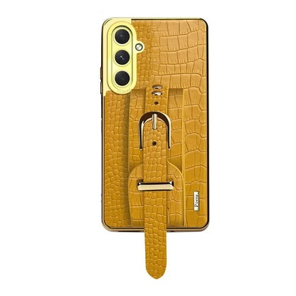 For Samsung Galaxy S24 FE Case Wristband Kickstand PU Leather+TPU 6D Electroplating Phone Cover
