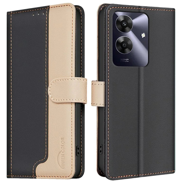 BINFEN COLOR BF33 Case for Realme Note 60 / C61 4G Leather Case Splicing Color RFID Blocking