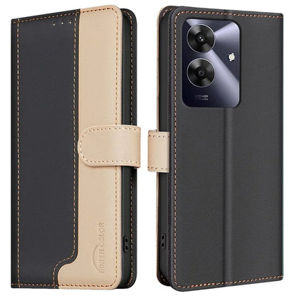 BINFEN COLOR BF33 Case for Realme Note 60 / C61 4G Leather Case Splicing Color RFID Blocking