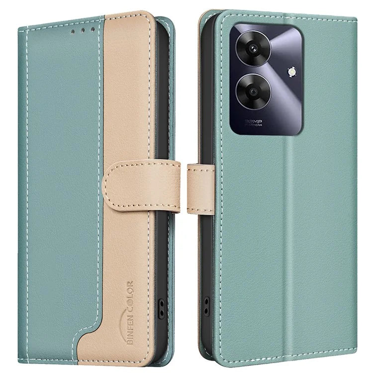 BINFEN COLOR BF33 Case for Realme Note 60 / C61 4G Leather Case Splicing Color RFID Blocking