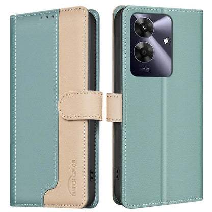 BINFEN COLOR BF33 Case for Realme Note 60 / C61 4G Leather Case Splicing Color RFID Blocking