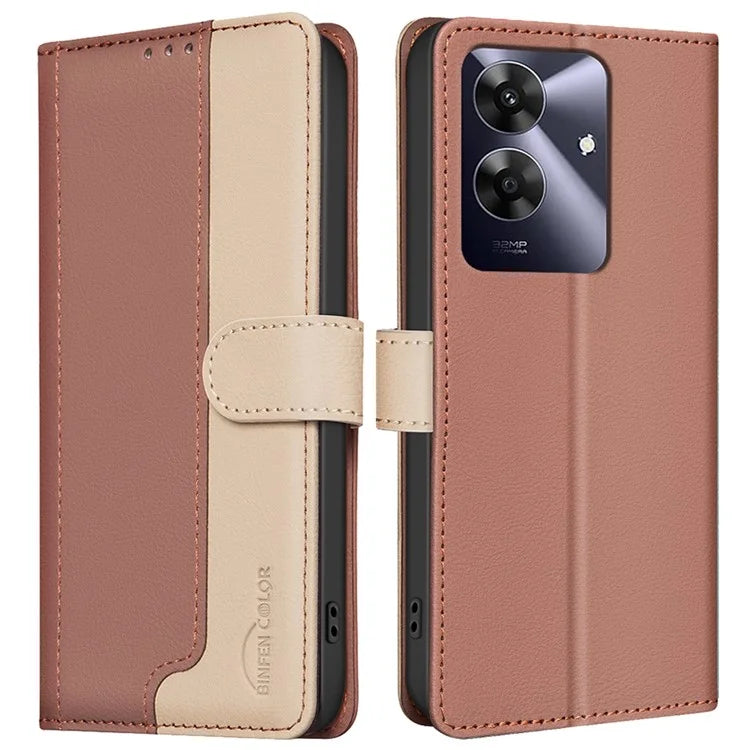BINFEN COLOR BF33 Case for Realme Note 60 / C61 4G Leather Case Splicing Color RFID Blocking