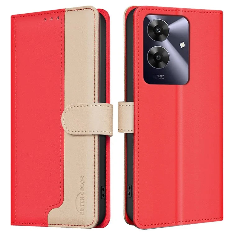 BINFEN COLOR BF33 Case for Realme Note 60 / C61 4G Leather Case Splicing Color RFID Blocking