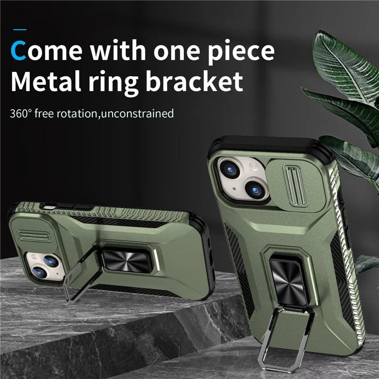 For iPhone 15 Case Camshield Kickstand TPU+PC Anti-Slip Phone Cover