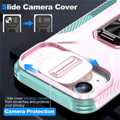 For iPhone 15 Case Camshield Kickstand TPU+PC Anti-Slip Phone Cover