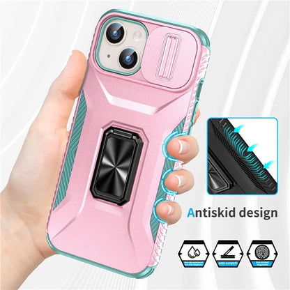 For iPhone 15 Case Camshield Kickstand TPU+PC Anti-Slip Phone Cover
