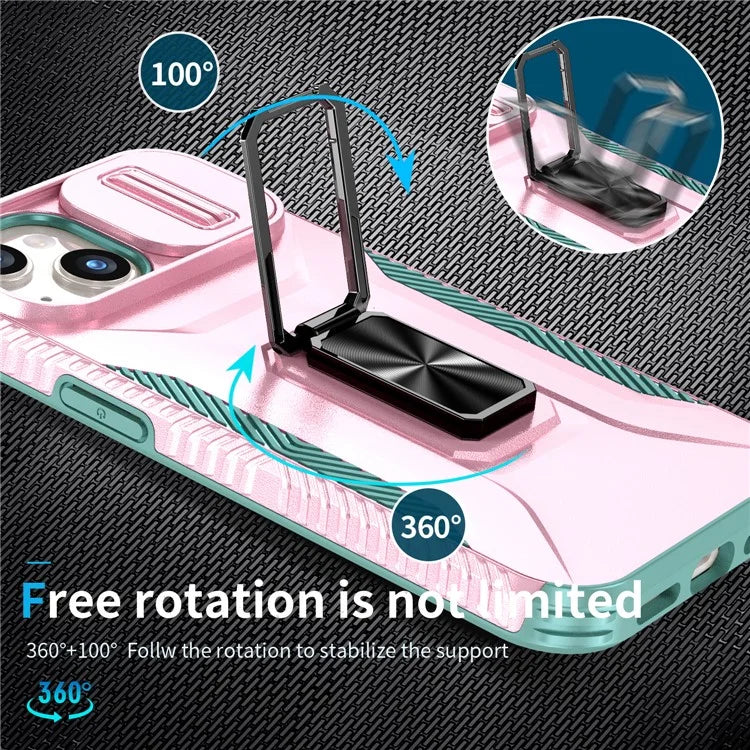 For iPhone 15 Case Camshield Kickstand TPU+PC Anti-Slip Phone Cover