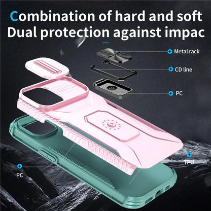 For iPhone 15 Case Camshield Kickstand TPU+PC Anti-Slip Phone Cover