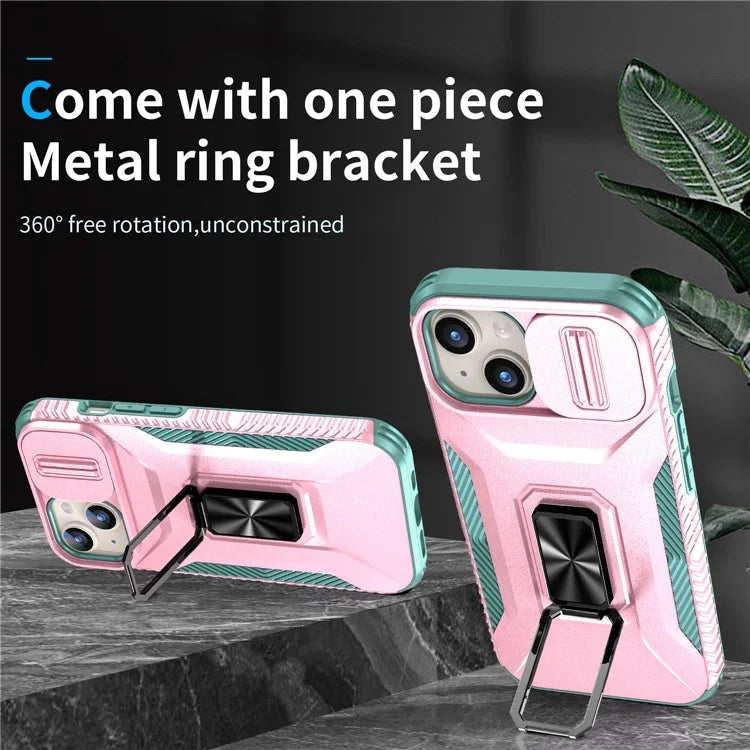 For iPhone 15 Case Camshield Kickstand TPU+PC Anti-Slip Phone Cover