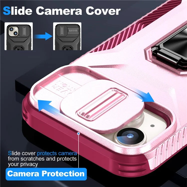 For iPhone 15 Case Camshield Kickstand TPU+PC Anti-Slip Phone Cover
