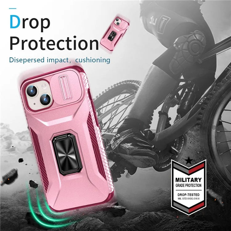 For iPhone 15 Case Camshield Kickstand TPU+PC Anti-Slip Phone Cover