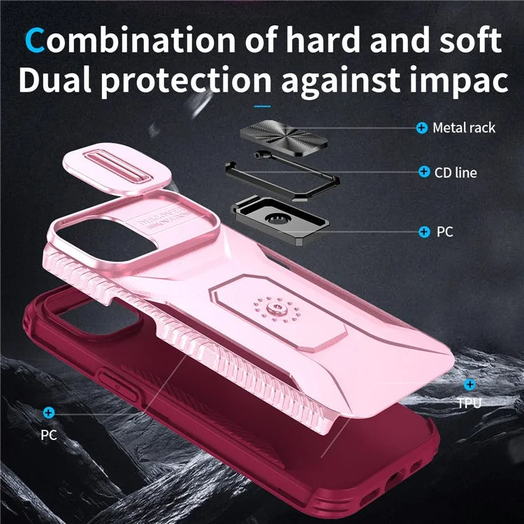 For iPhone 15 Case Camshield Kickstand TPU+PC Anti-Slip Phone Cover