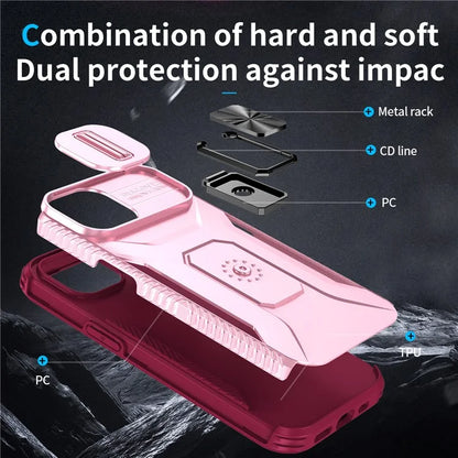 For iPhone 15 Case Camshield Kickstand TPU+PC Anti-Slip Phone Cover