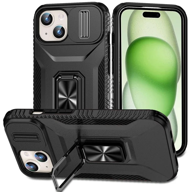 For iPhone 15 Case Camshield Kickstand TPU+PC Anti-Slip Phone Cover