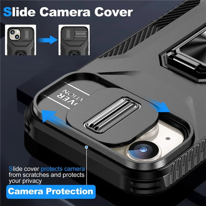 For iPhone 15 Case Camshield Kickstand TPU+PC Anti-Slip Phone Cover