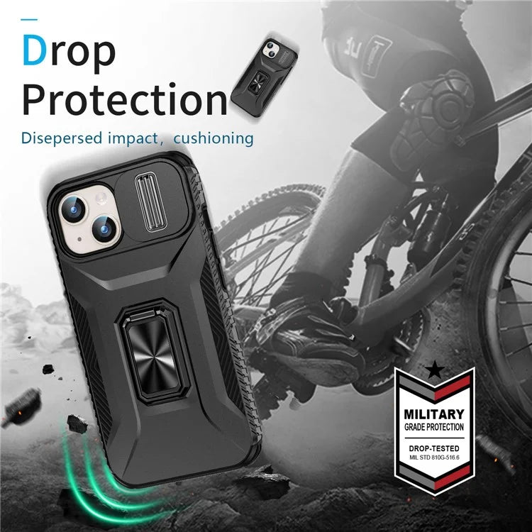 For iPhone 15 Case Camshield Kickstand TPU+PC Anti-Slip Phone Cover