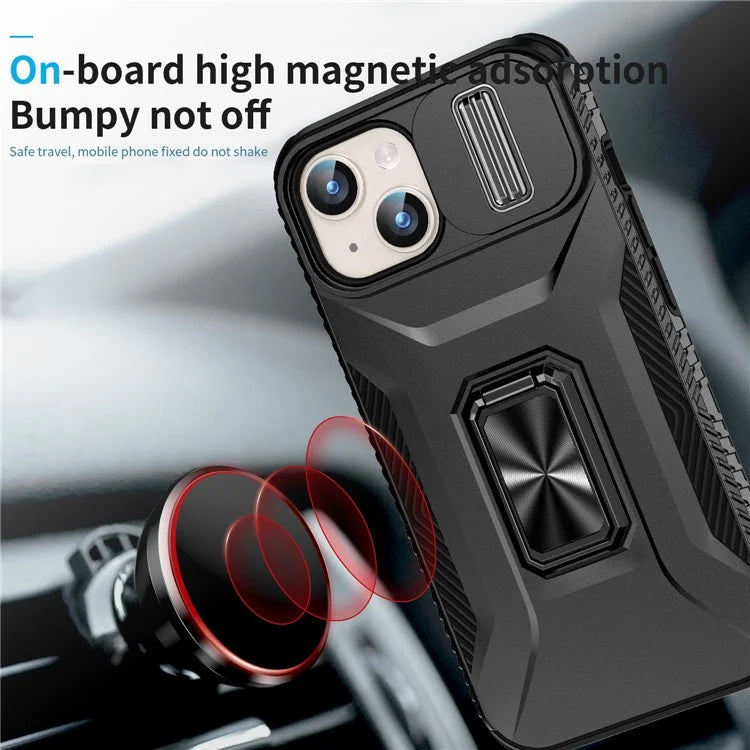 For iPhone 15 Case Camshield Kickstand TPU+PC Anti-Slip Phone Cover