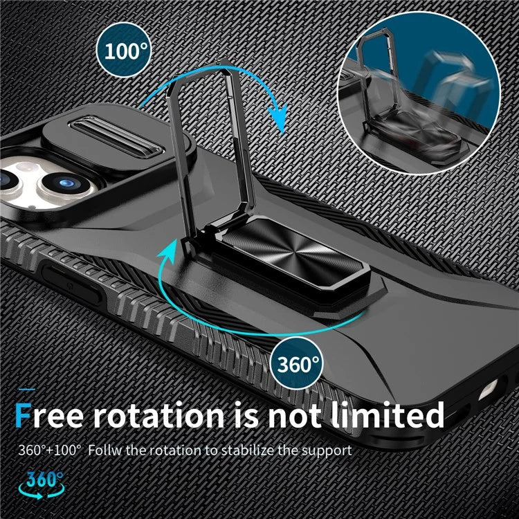 For iPhone 15 Case Camshield Kickstand TPU+PC Anti-Slip Phone Cover