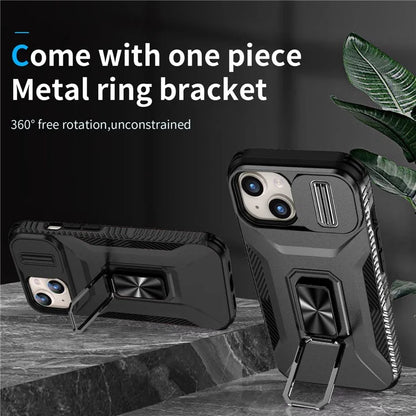 For iPhone 15 Case Camshield Kickstand TPU+PC Anti-Slip Phone Cover