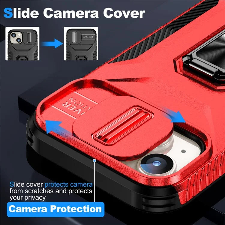 For iPhone 15 Case Camshield Kickstand TPU+PC Anti-Slip Phone Cover