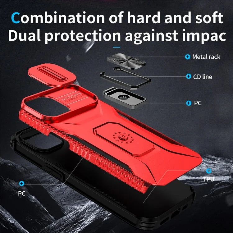 For iPhone 15 Case Camshield Kickstand TPU+PC Anti-Slip Phone Cover