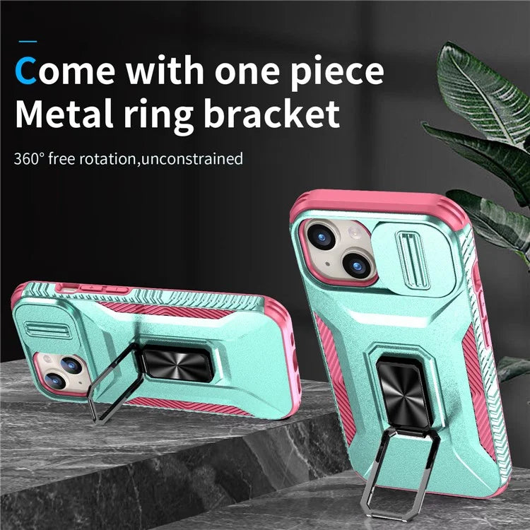 For iPhone 15 Case Camshield Kickstand TPU+PC Anti-Slip Phone Cover