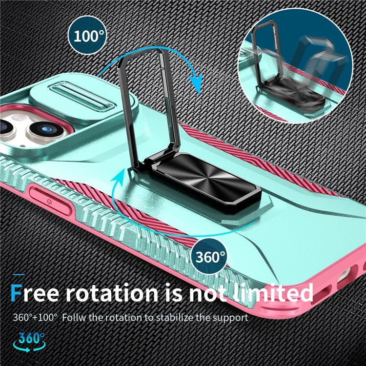 For iPhone 15 Case Camshield Kickstand TPU+PC Anti-Slip Phone Cover