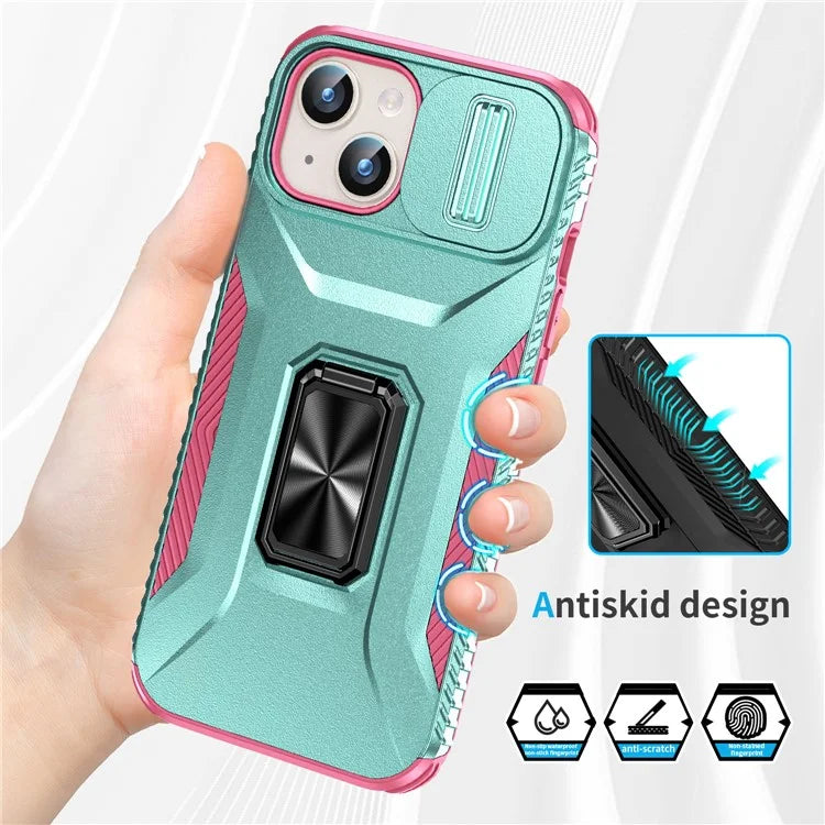 For iPhone 15 Case Camshield Kickstand TPU+PC Anti-Slip Phone Cover