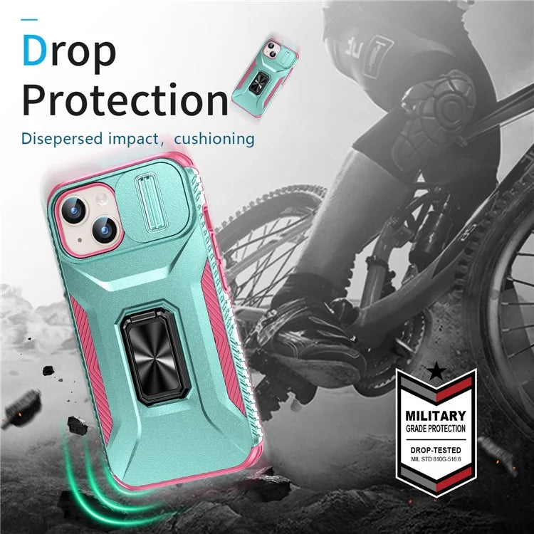 For iPhone 15 Case Camshield Kickstand TPU+PC Anti-Slip Phone Cover