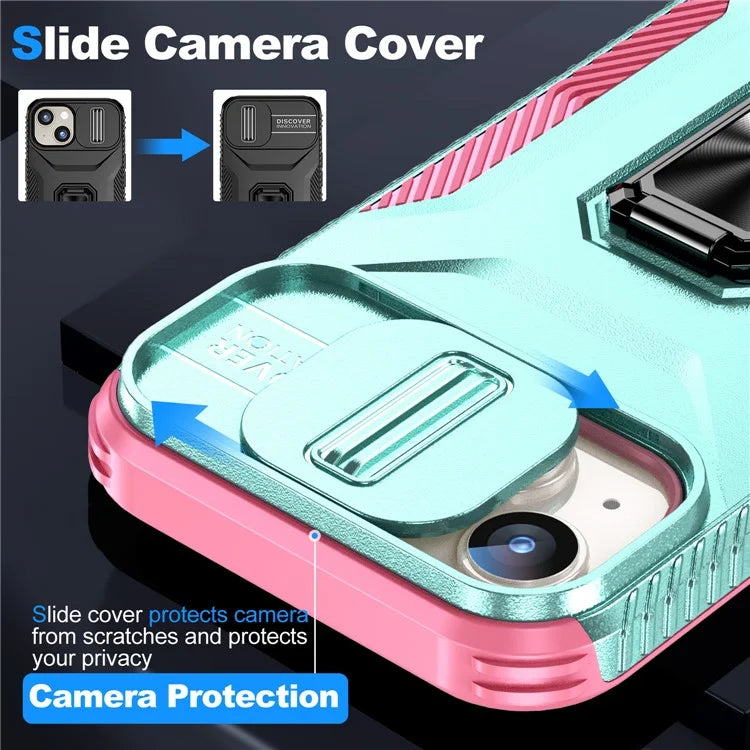 For iPhone 15 Case Camshield Kickstand TPU+PC Anti-Slip Phone Cover