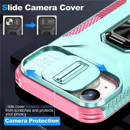 For iPhone 15 Case Camshield Kickstand TPU+PC Anti-Slip Phone Cover