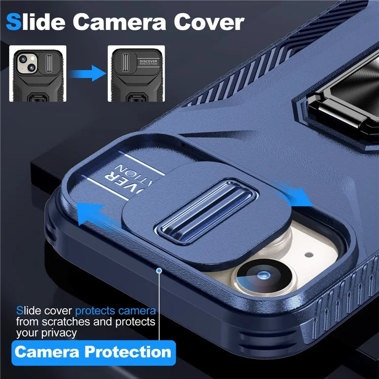 For iPhone 15 Case Camshield Kickstand TPU+PC Anti-Slip Phone Cover