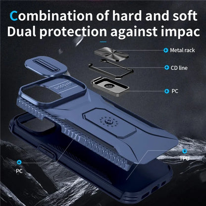 For iPhone 15 Case Camshield Kickstand TPU+PC Anti-Slip Phone Cover